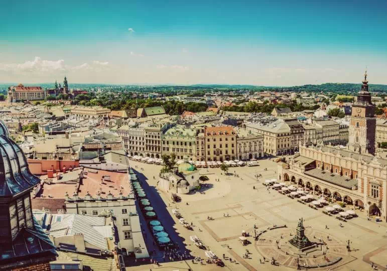 Rynek w Krakowie z lotu ptaka