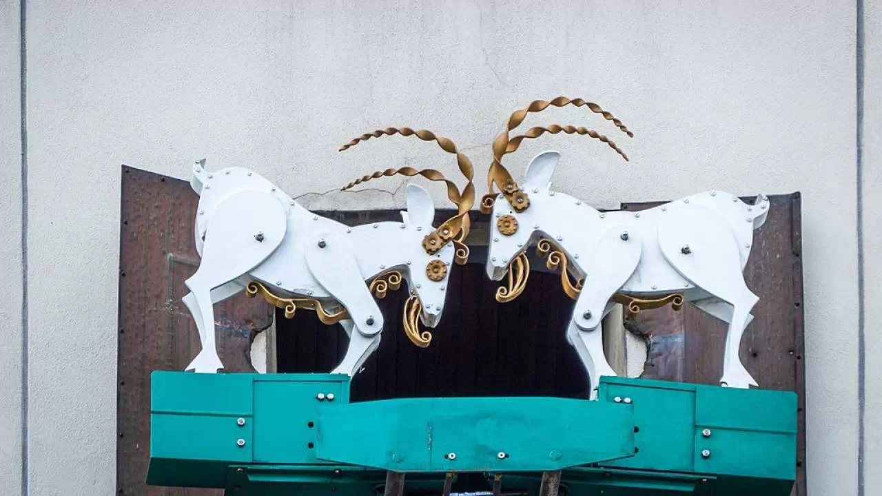 edna z najpopularniejszych atrakcji Poznania, czyli dwa trykające się rogami koziołki.